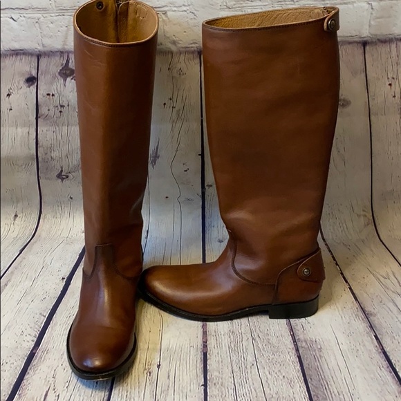 frye melissa button back zip cognac